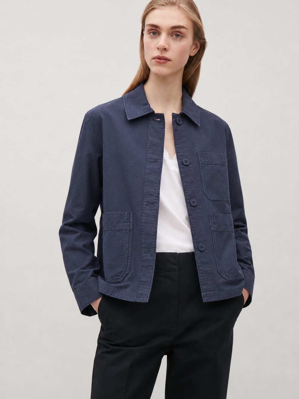 COS Navy Utility Button-Front Jacket